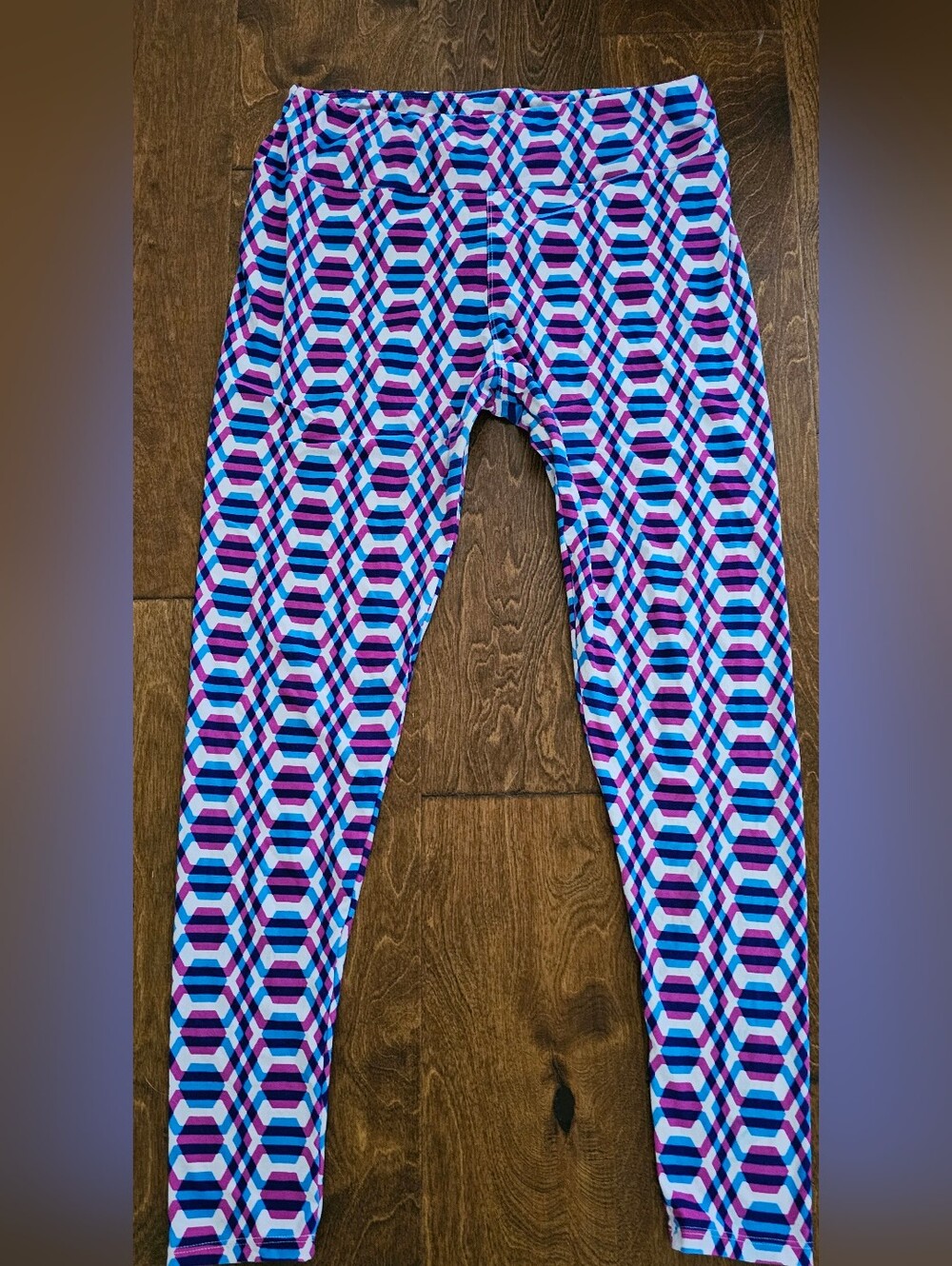 LuLaRoe Ladies Leggings in Blue, Purple, Pink Geometric Tall & Curvy